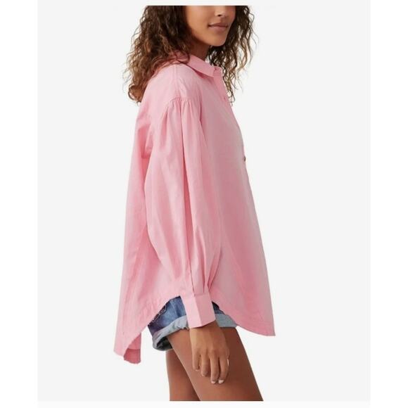 WE THE FREE by FREE PEOPLE HAPPY HOUR SOLID POPLIN SHIRT SZ SMALL OVERSIZED - Picture 2 of 9